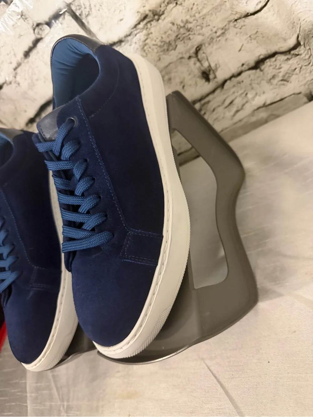 Italian Men's Navy Suede Low-Top Sneakers - G Brown